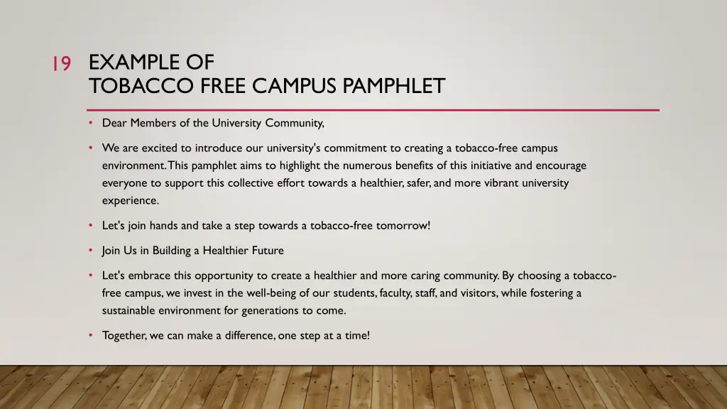 example of tobacco free campus pamphlet