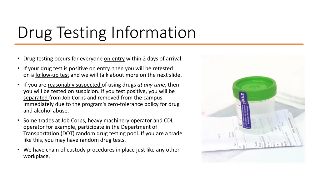 drug testing information