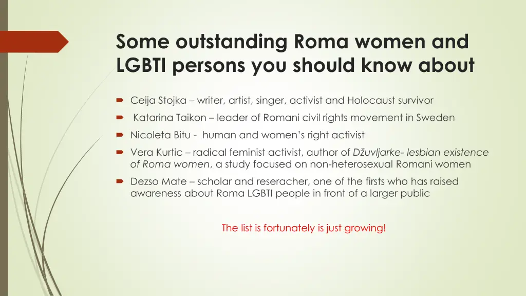 some outstanding roma women and lgbti persons