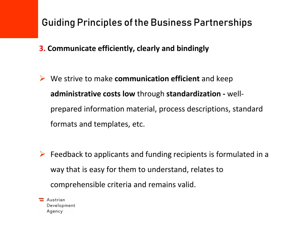 guiding principles of the business partnerships