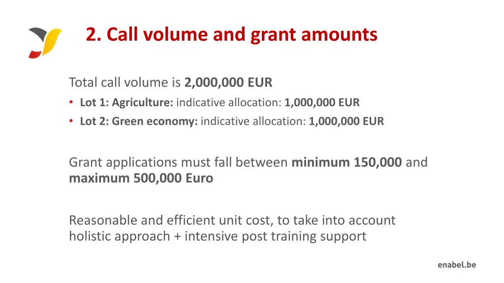 2 call volume and grant amounts