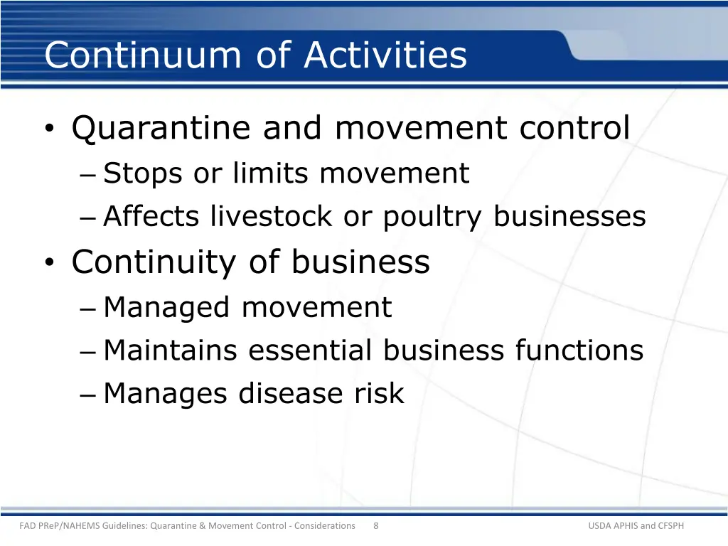 continuum of activities