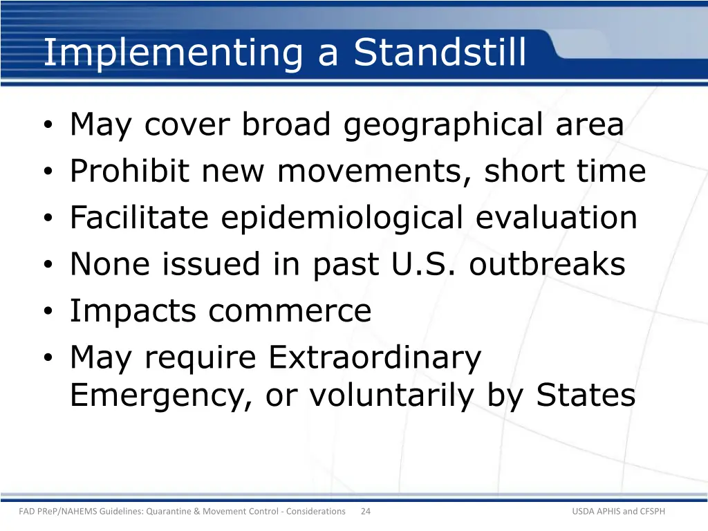 implementing a standstill