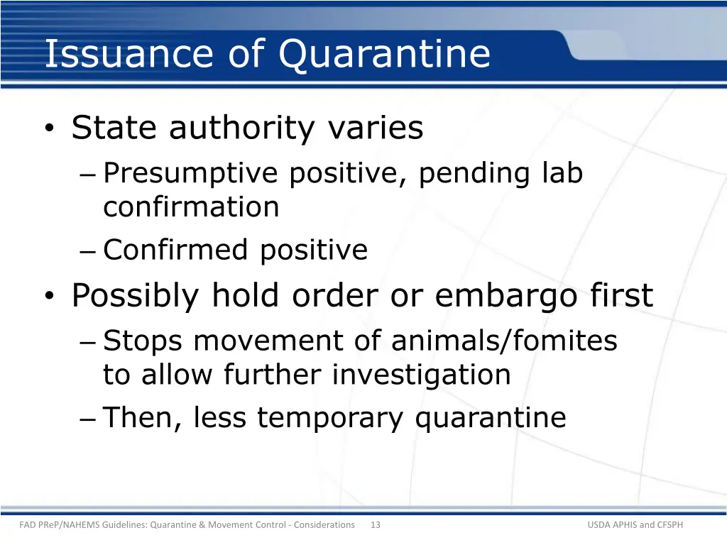 issuance of quarantine