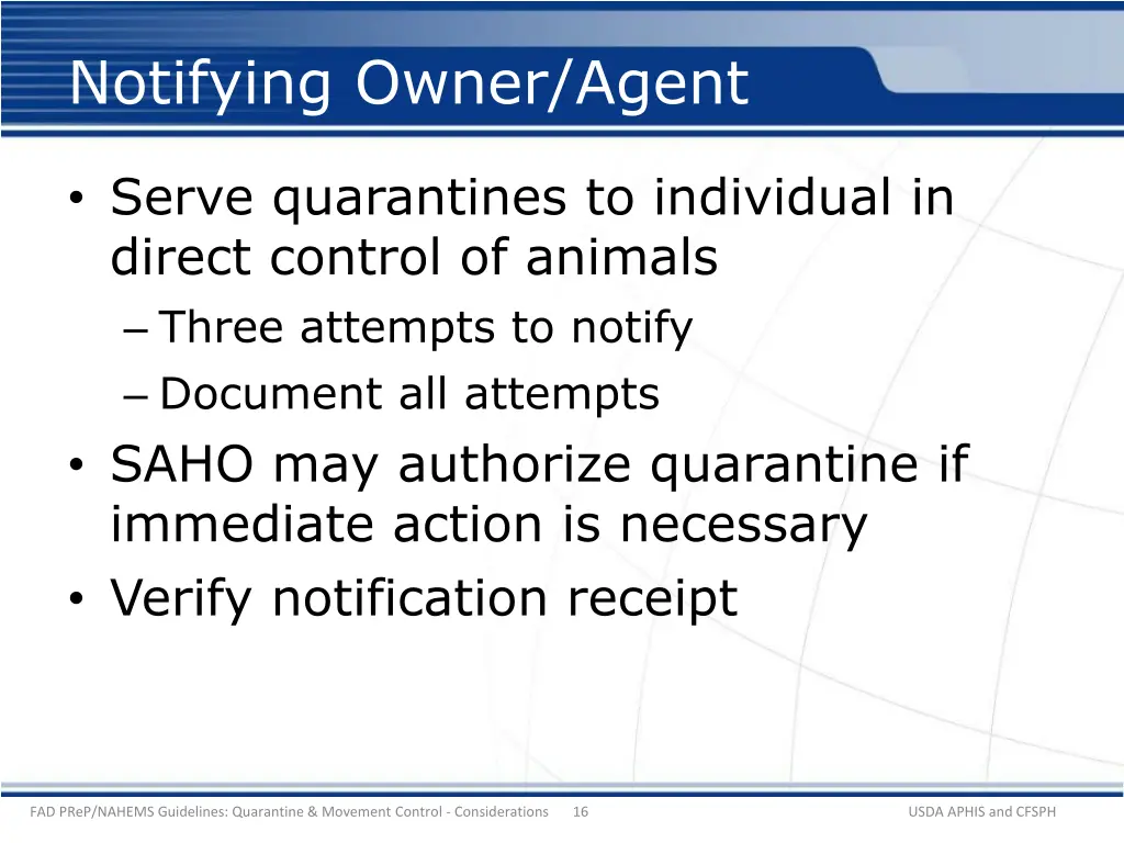 notifying owner agent