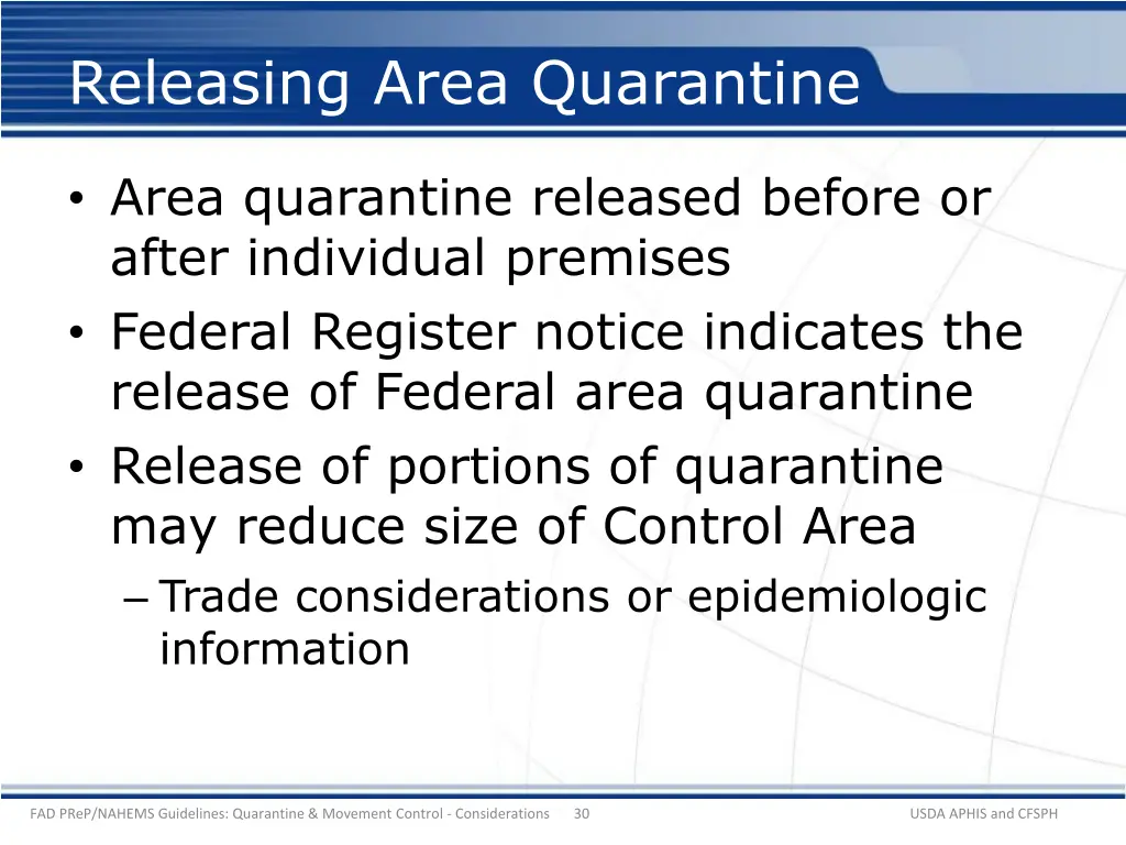 releasing area quarantine