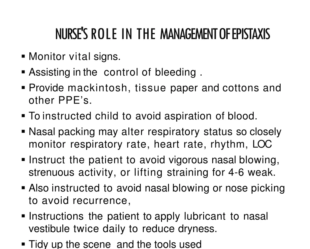 nurse s role in the managementof epistaxis