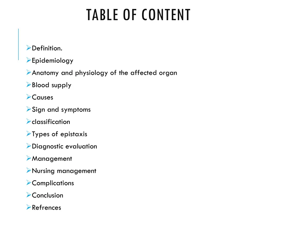 table of content