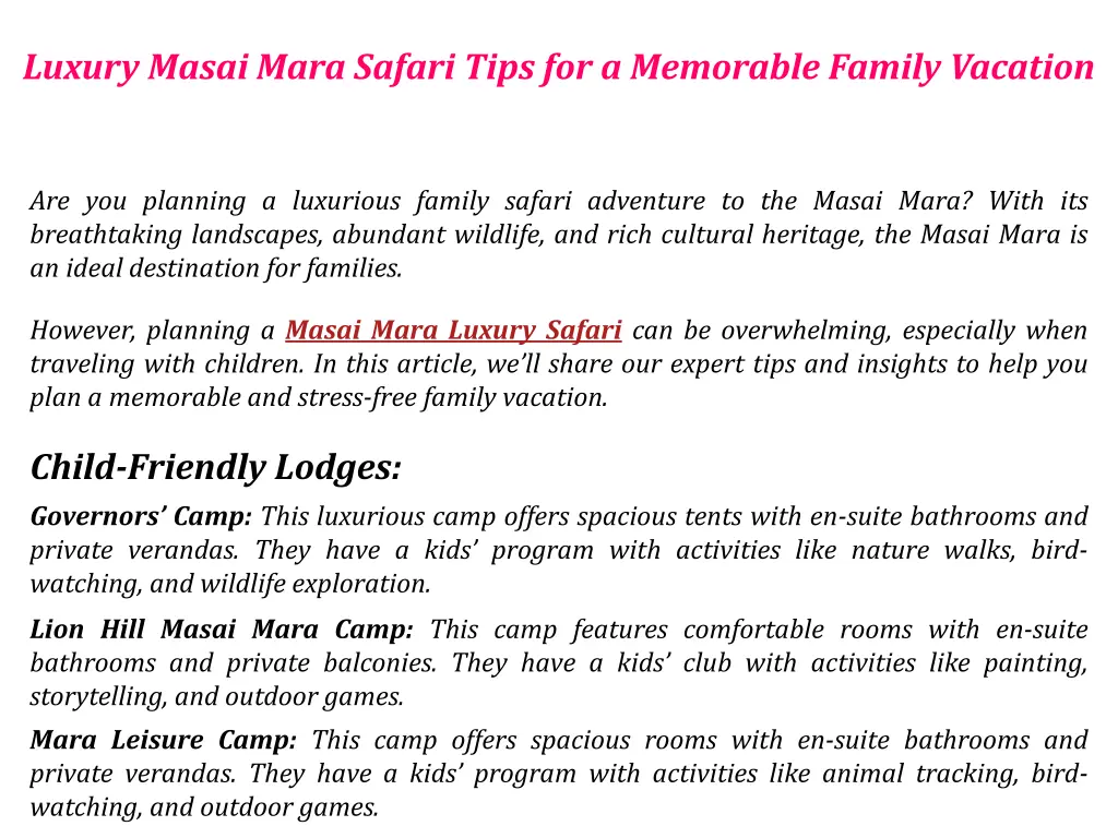 luxury masai mara safari tips for a memorable