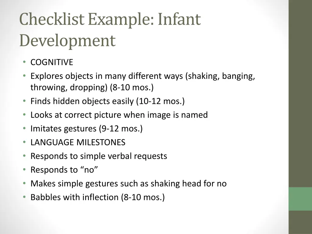 checklist example infant development