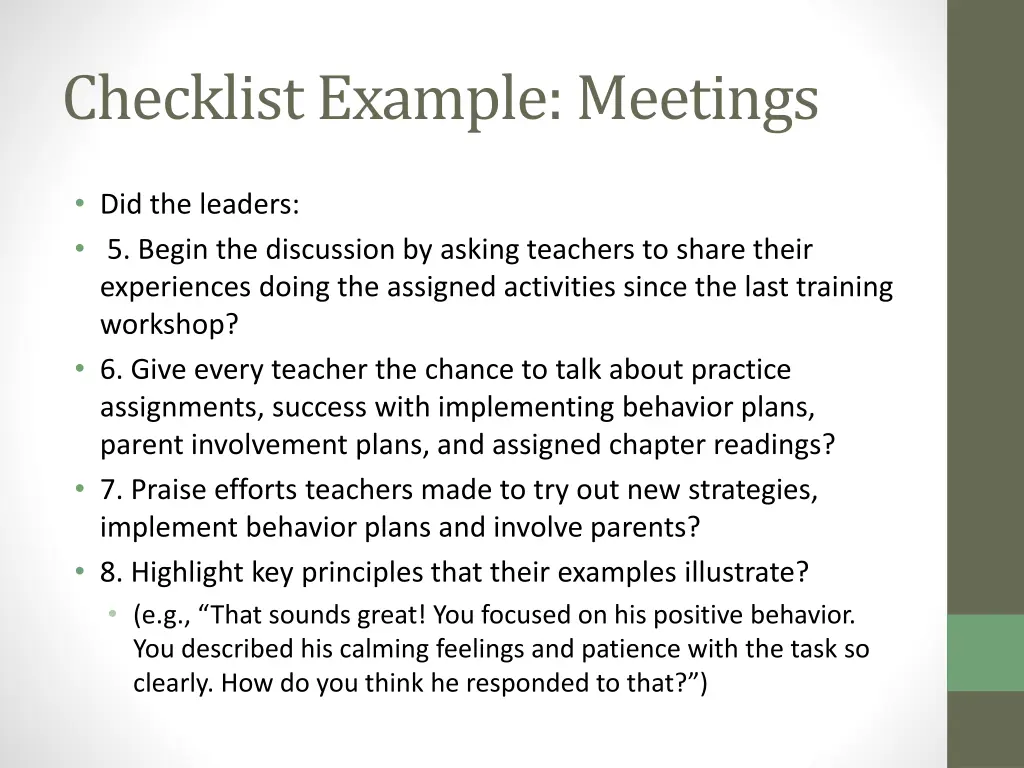 checklist example meetings