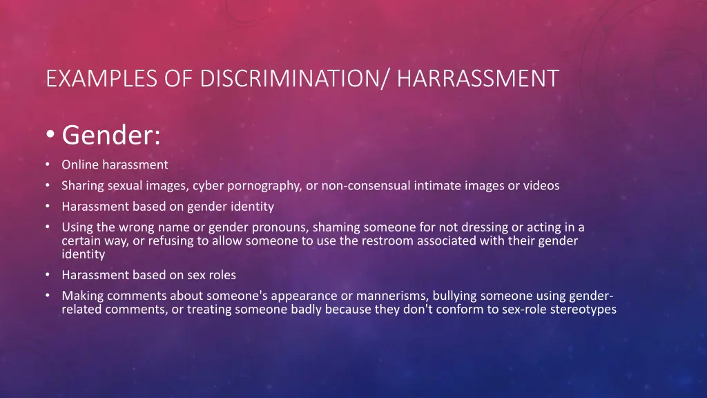 examples of discrimination harrassment 1