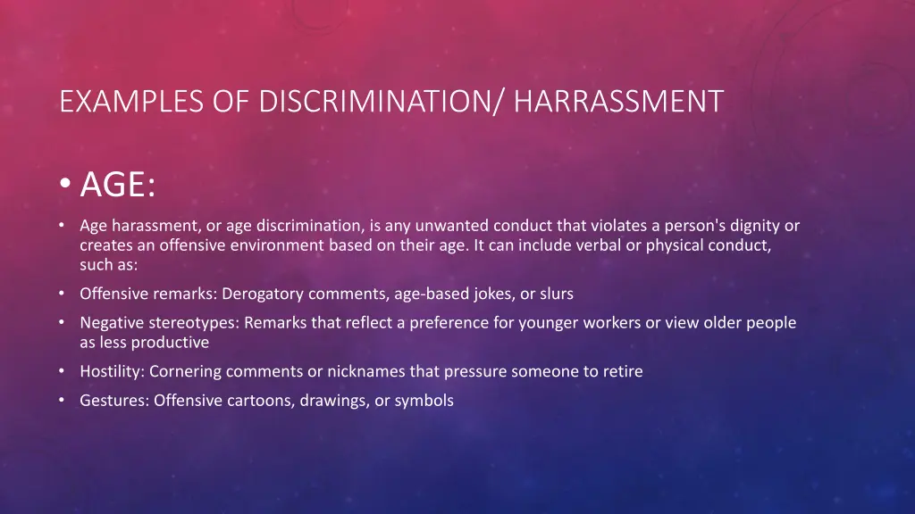 examples of discrimination harrassment 2