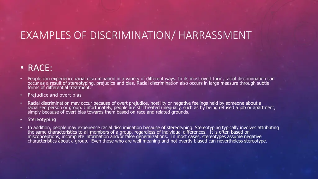 examples of discrimination harrassment 3