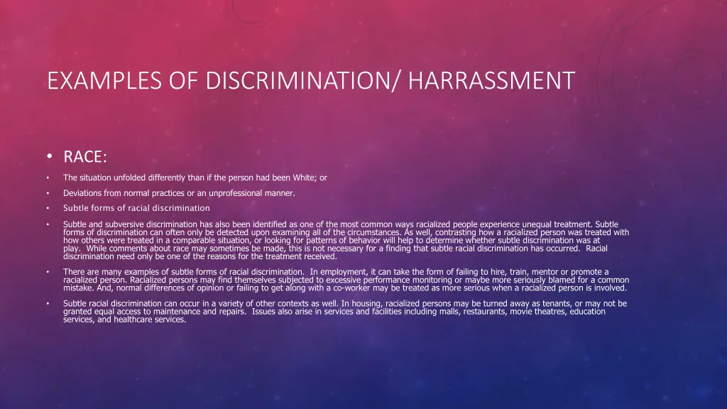 examples of discrimination harrassment 5