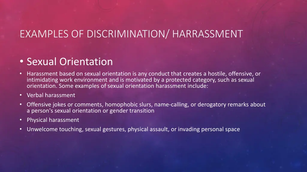 examples of discrimination harrassment 7