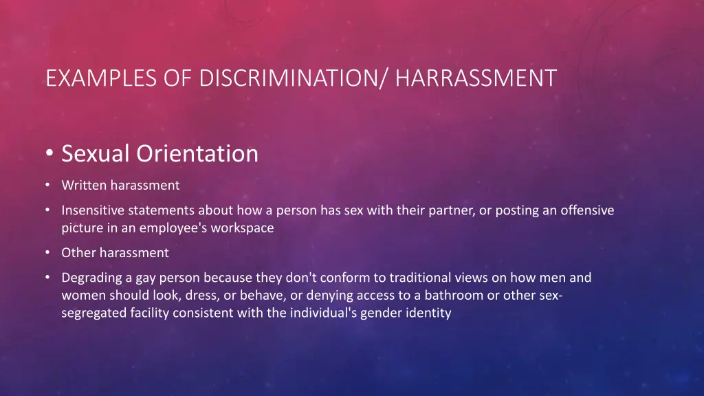 examples of discrimination harrassment 8