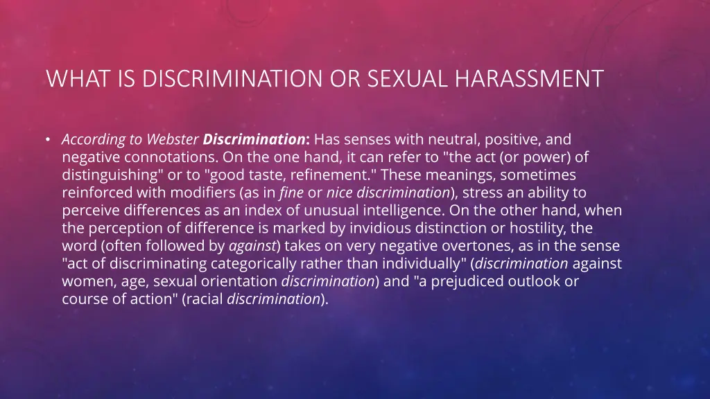 what is discrimination or sexual harassment