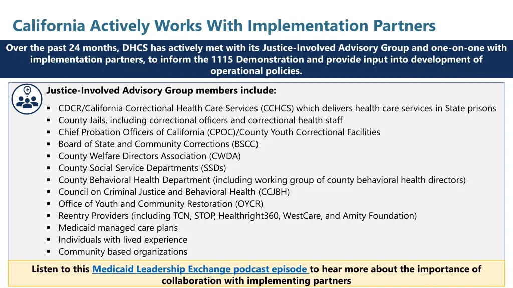 california actively works with implementation