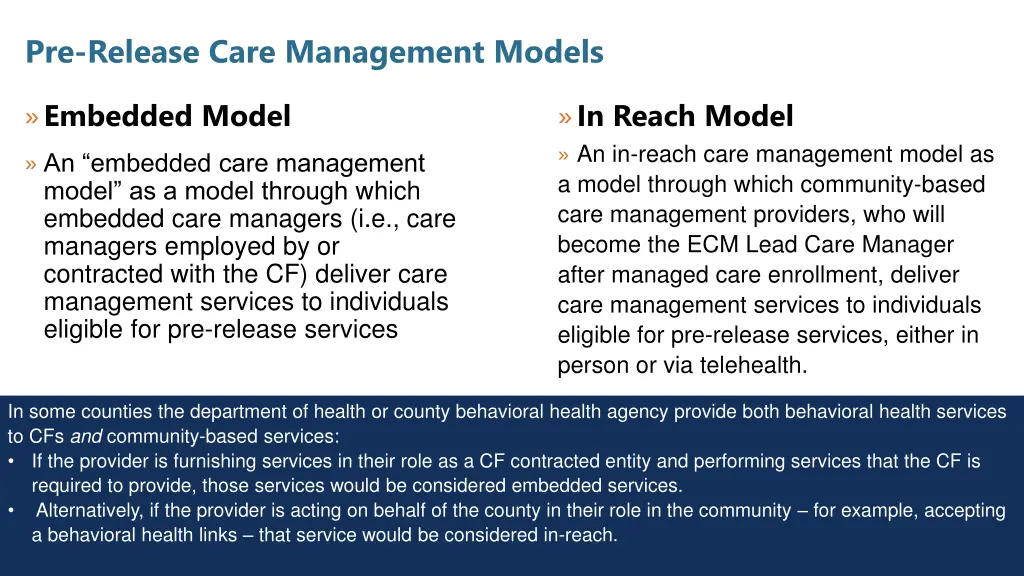 pre release care management models