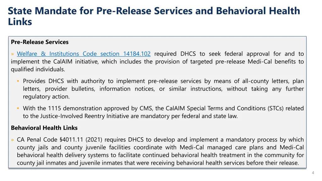 state mandate for pre release services