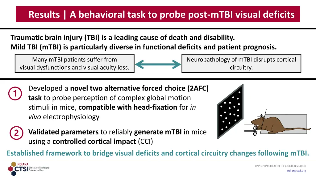 results a behavioral task to probe post mtbi