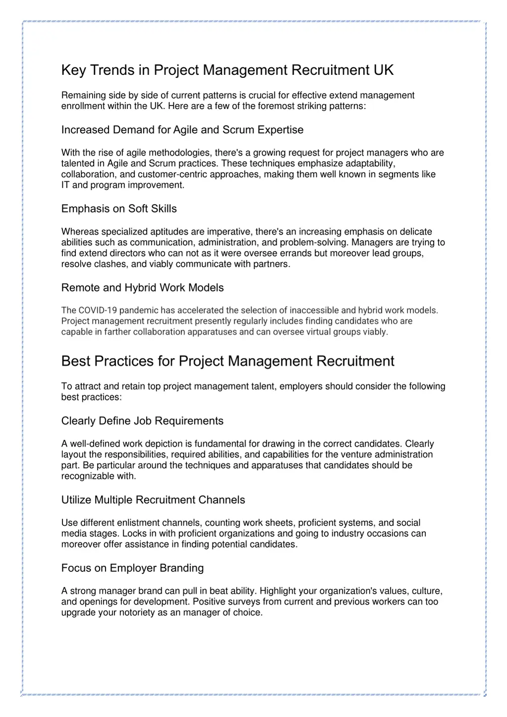 key trends in project management recruitment uk