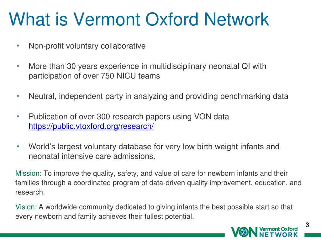 what is vermont oxford network