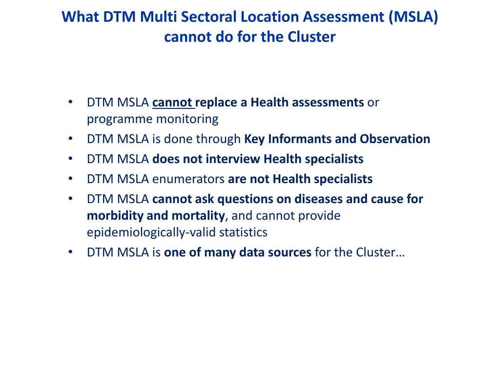 what dtm multi sectoral location assessment msla