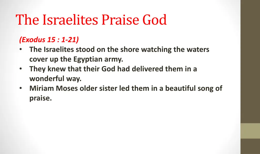 the israelites praise god