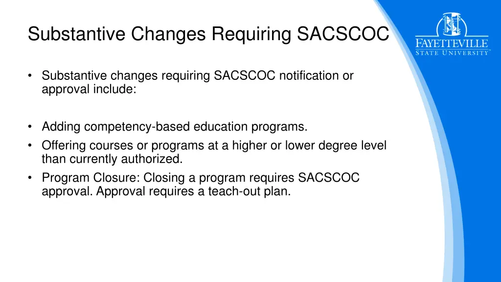 substantive changes requiring sacscoc 2