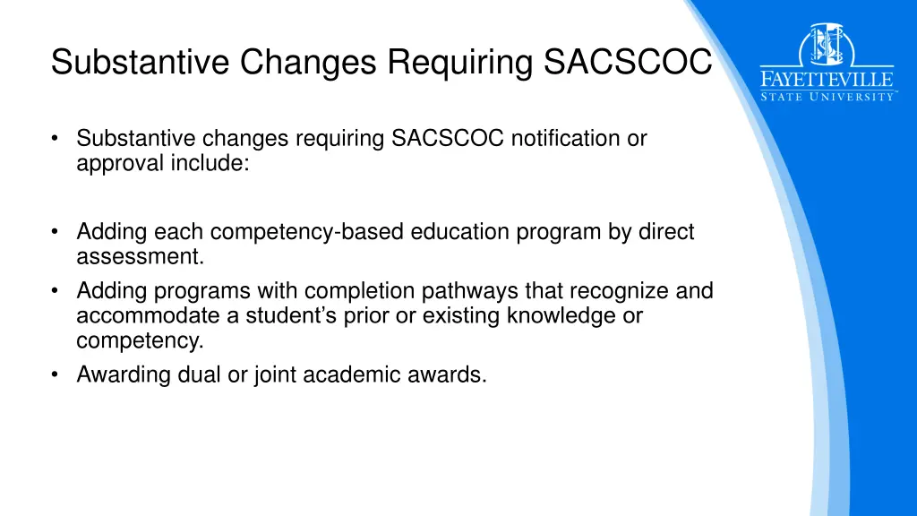 substantive changes requiring sacscoc 4