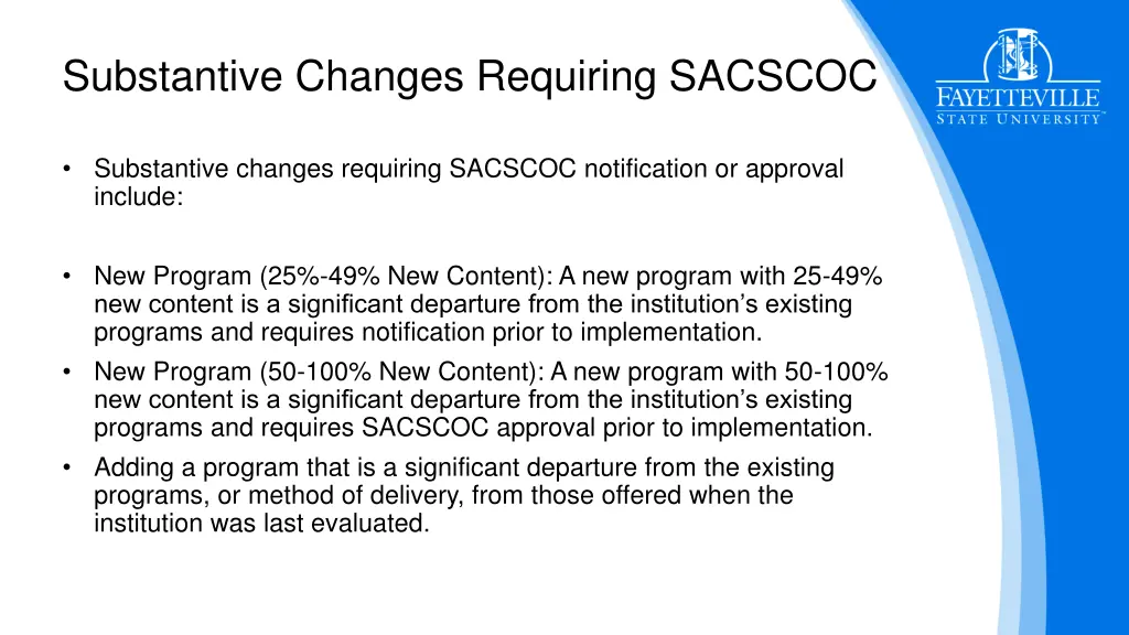 substantive changes requiring sacscoc