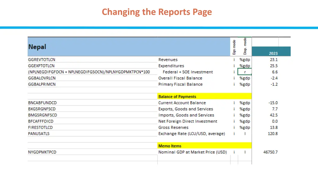 changing the reports page