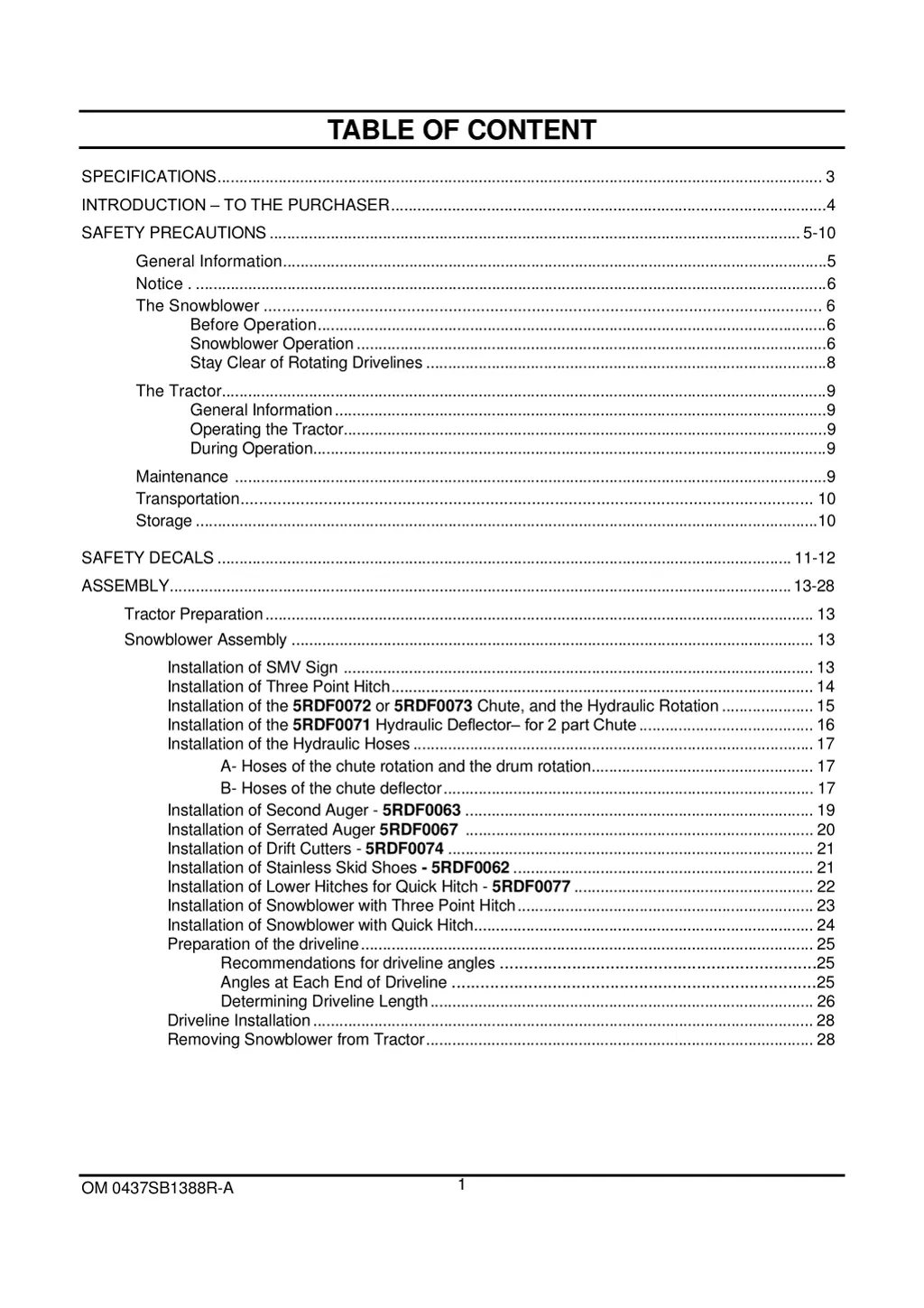 table of content