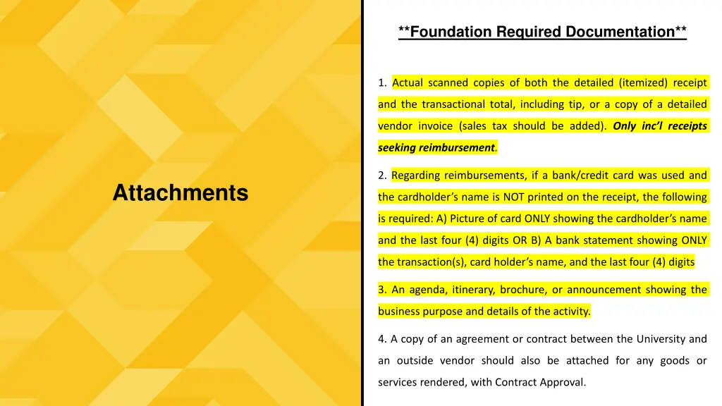 foundation required documentation