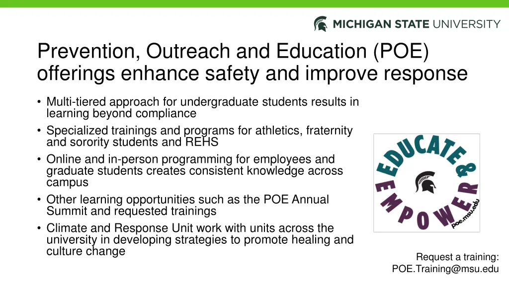 prevention outreach and education poe offerings