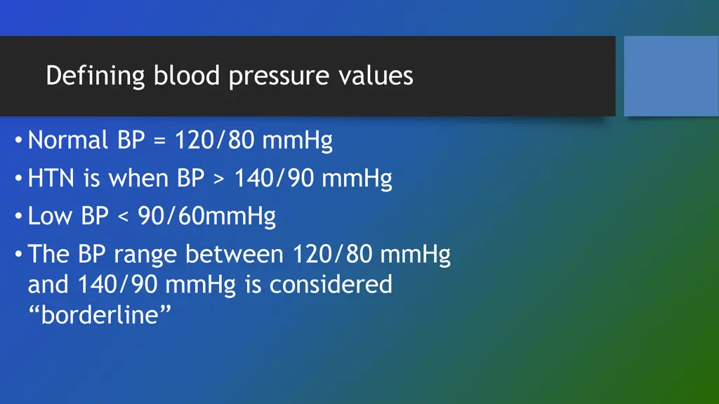 defining blood pressure values