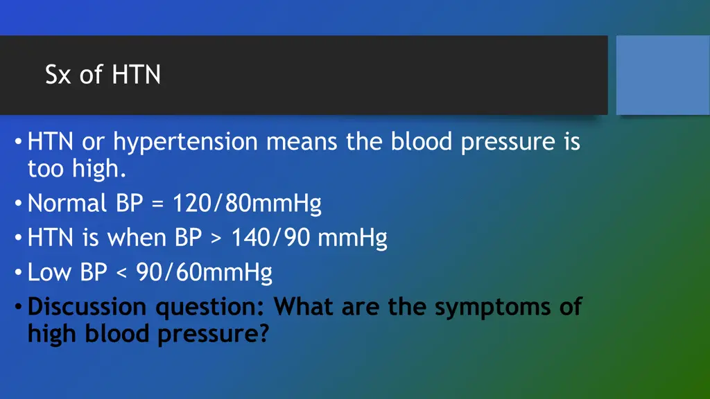 sx of htn