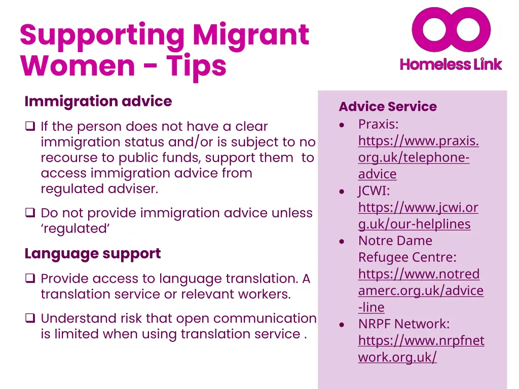 supporting migrant women tips immigration advice