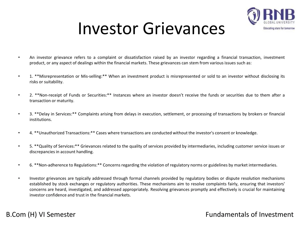 investor grievances