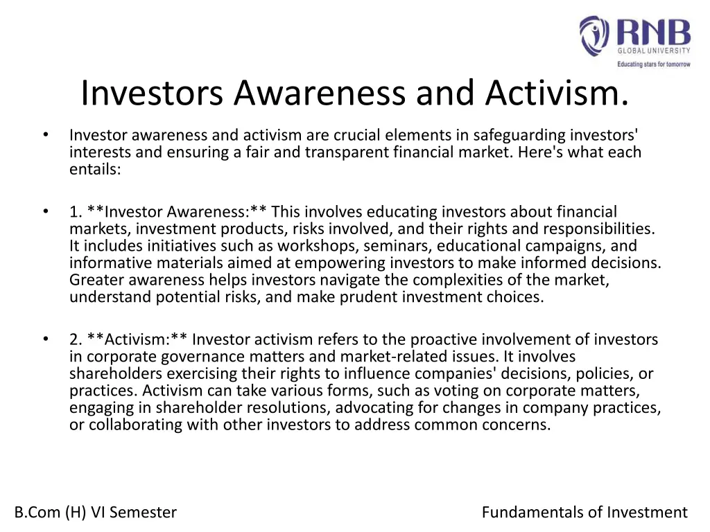 investors awareness and activism