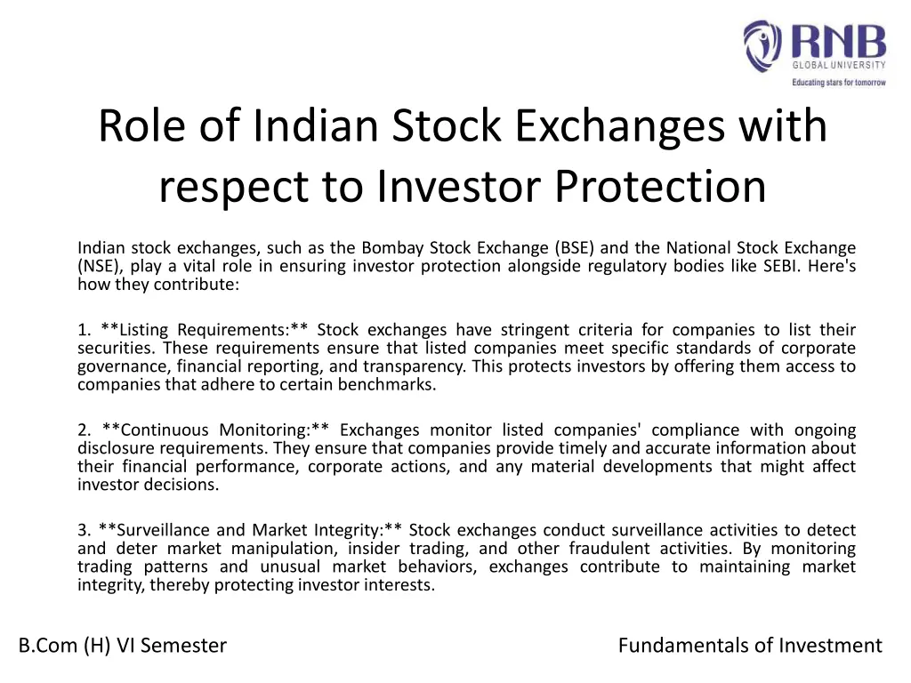 role of indian stock exchanges with respect