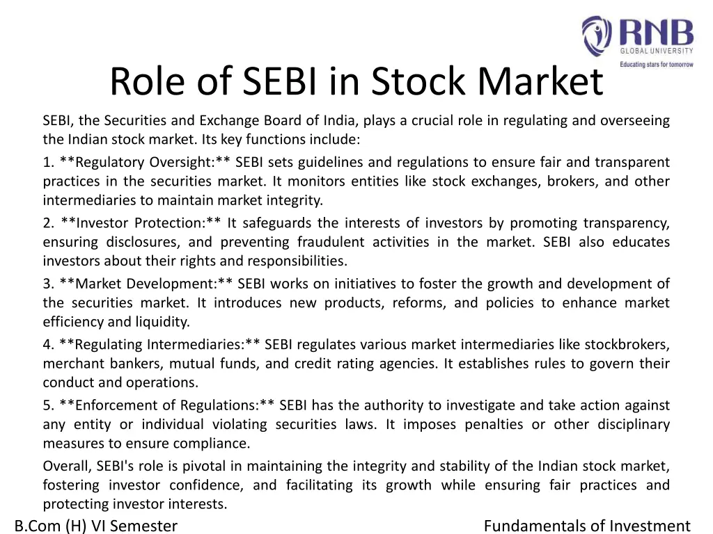 role of sebi in stock market sebi the securities