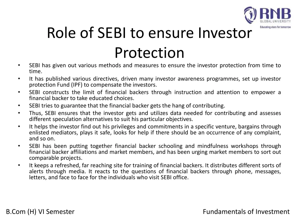 role of sebi to ensure investor protection sebi