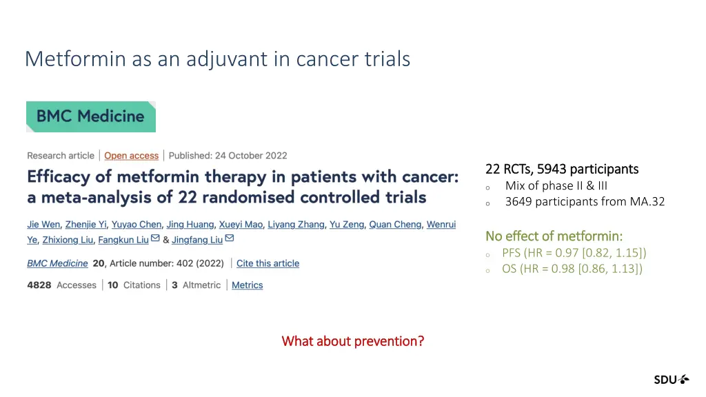 metformin as an adjuvant in cancer trials
