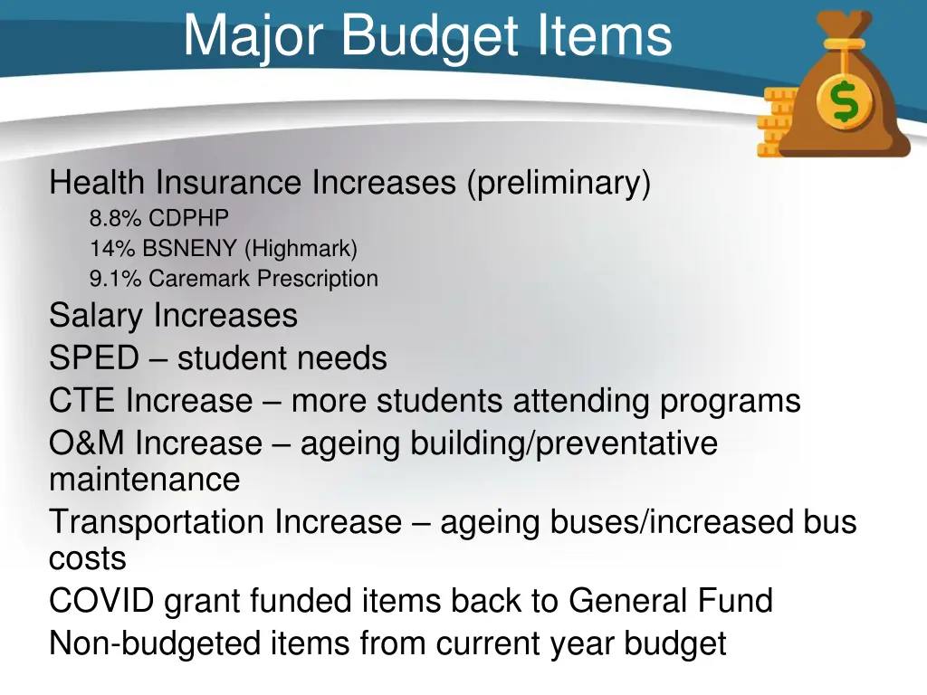 major budget items