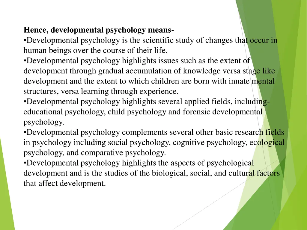 hence developmental psychology means