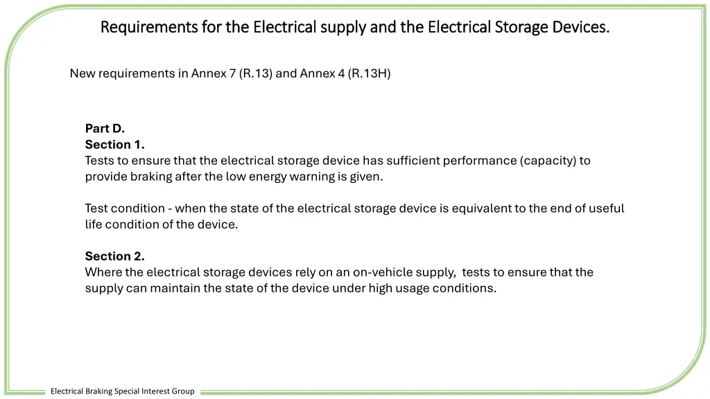 requirements for the electrical supply