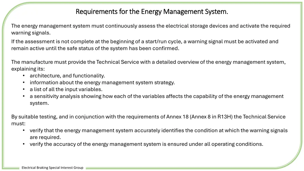 requirements for the energy management system